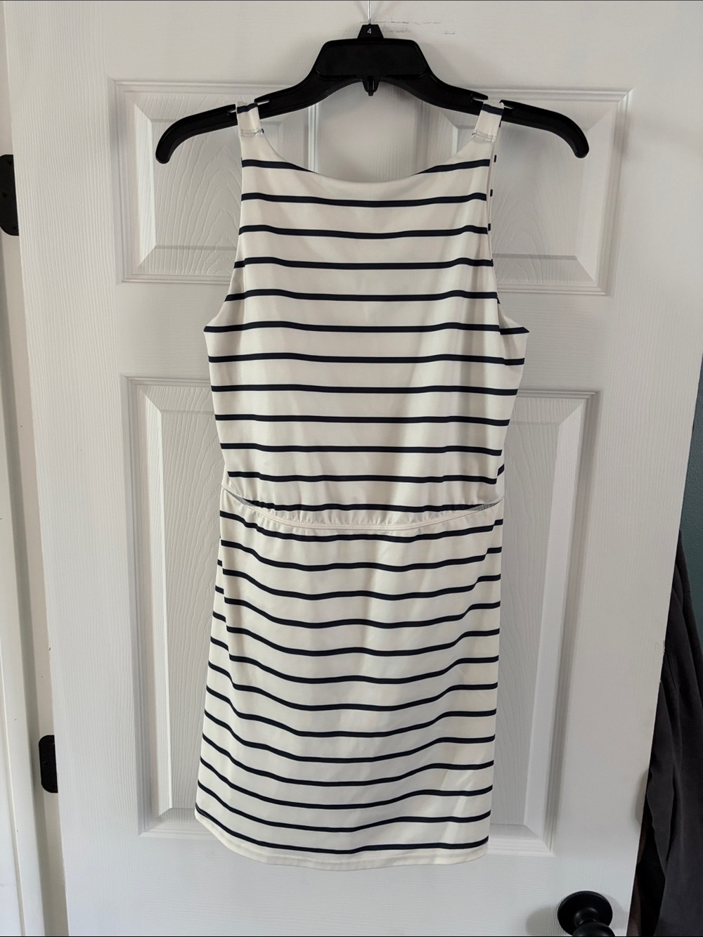 White tennis dress with Navy Horizontal Stripes